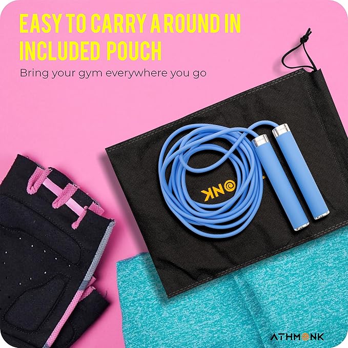Athmonk Thick Skipping Rope For Men & Women - Jumping Rope For Exercise - Anti-Slip Handle - Tangle Free 10ft Long Adjustable PVC Rope