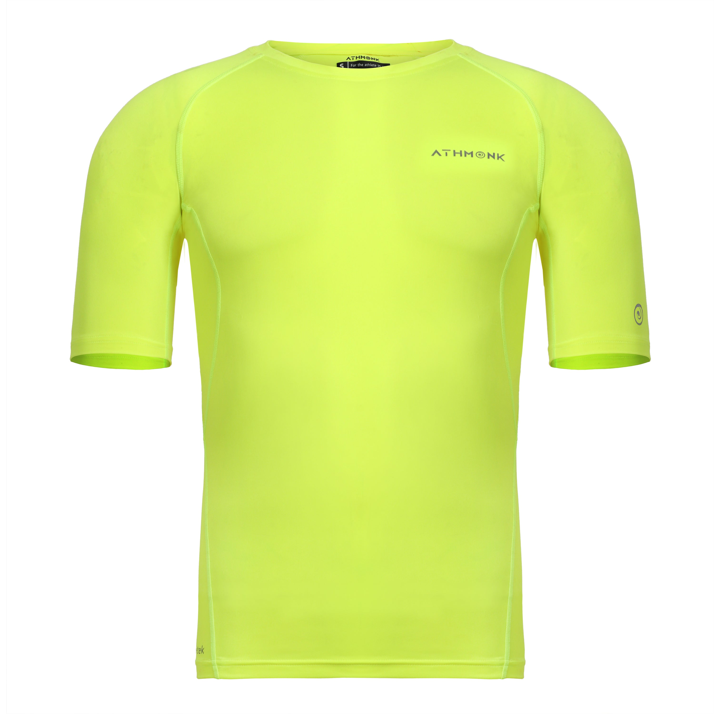 Athmonk Compression T-Shirt Vest Body Shaper Half Sleeve for Men Boys Branded - Nylon Lycra Fabric - Workout Gym Cricket Football Sports Training - Keep Dry Tight Skin Fit - Round Neck