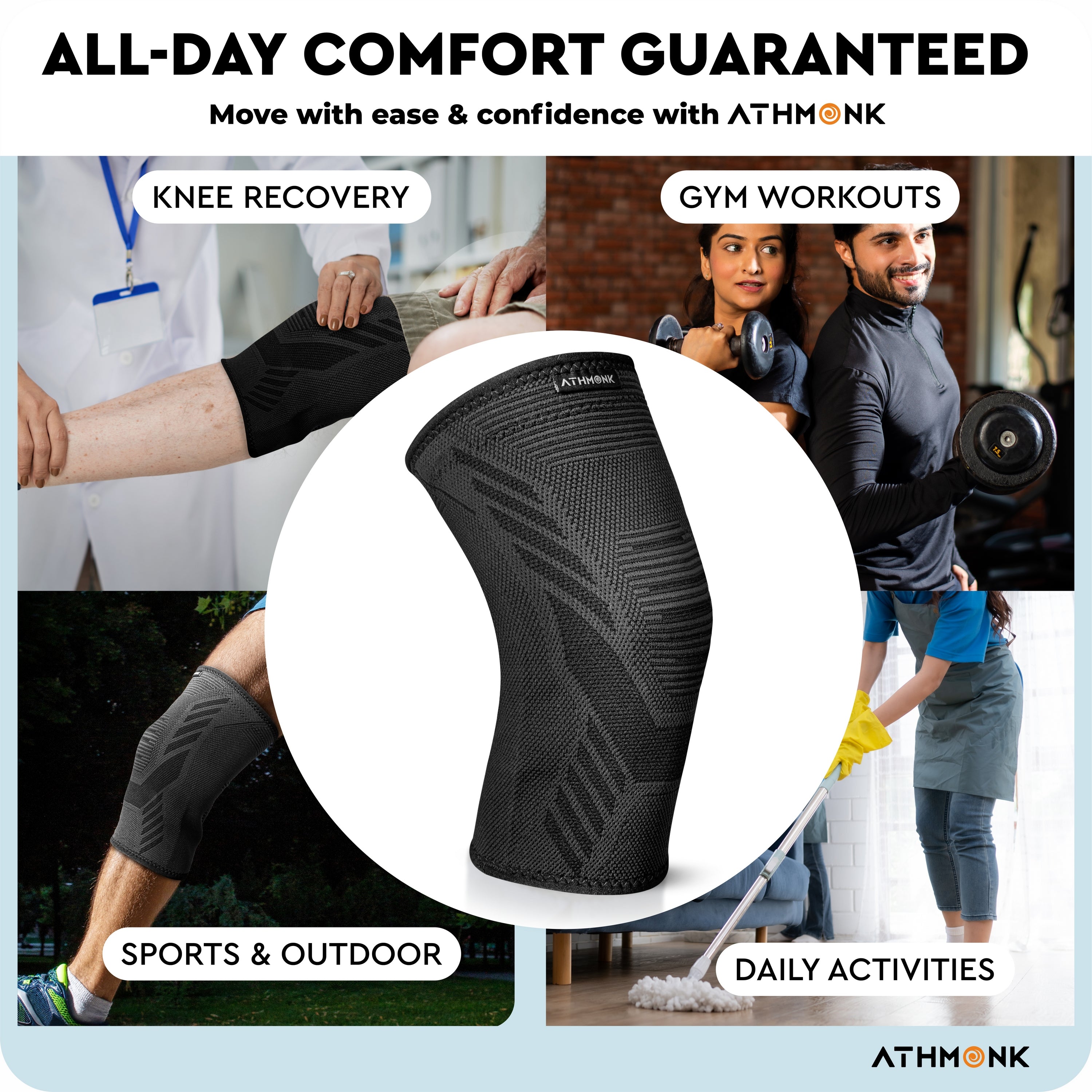Athmonk 3D Knit Compression Knee Caps For Women & Men