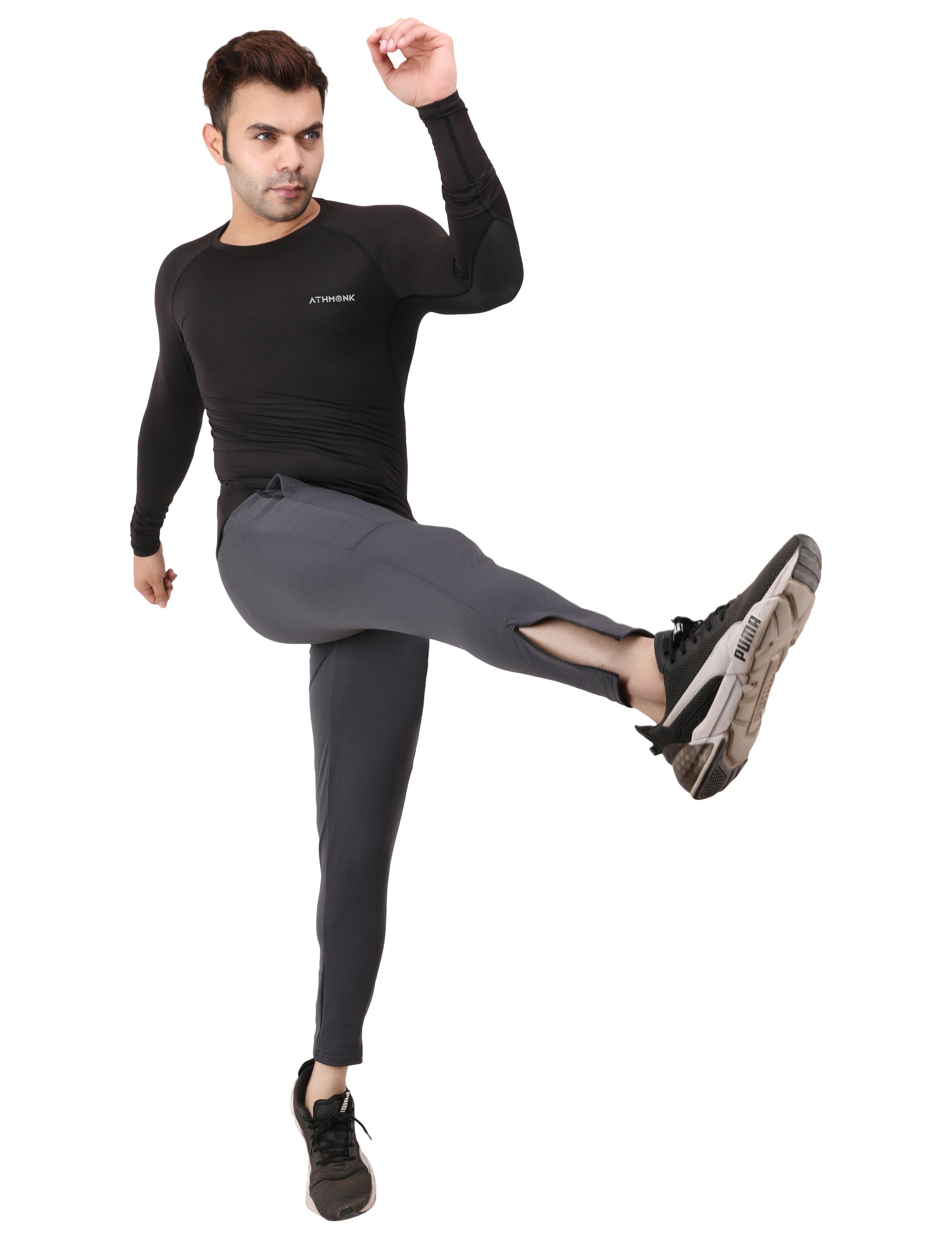 Athmonk Compression T-Shirt Vest Upper Body Shaper for Men Boys Branded - 4-Way Stretch Lycra Fabric - Workout Gym Cricket Running Football Sports Training - Keep Dry Tight Skin Fit - Round Neck