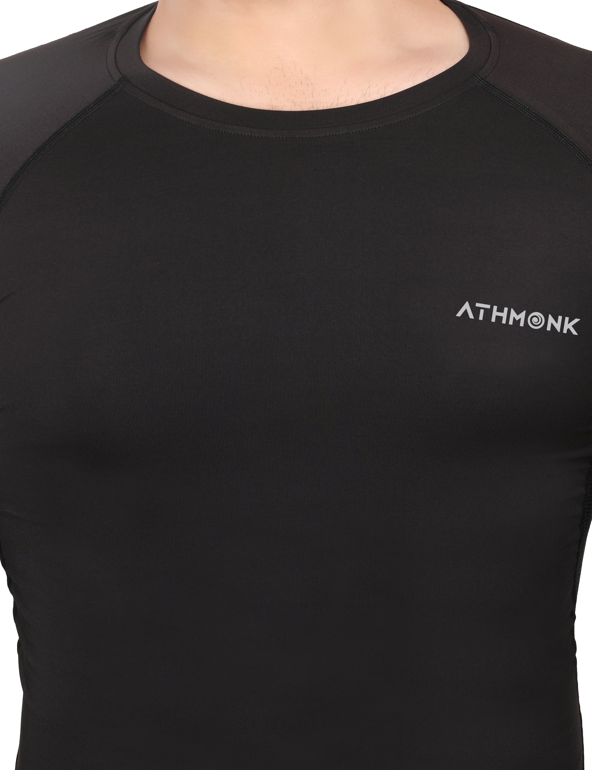 Athmonk Compression T-Shirt Vest Upper Body Shaper for Men Boys Branded - 4-Way Stretch Lycra Fabric - Workout Gym Cricket Running Football Sports Training - Keep Dry Tight Skin Fit - Round Neck